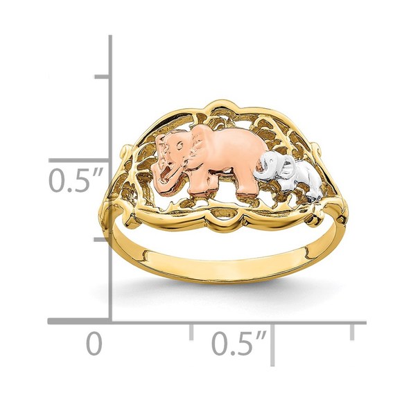 14k Two-Tone Genuine Gold w/ White RH Two Elephants Ring - Picture 3 of 6